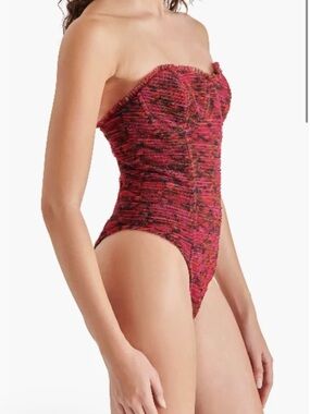 Steve Madden Strapless Ribbed Bodysuit in Burgundy and Black